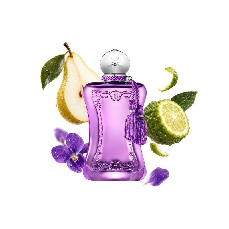 Parfums de Marly Palatine, flakon a jeho klíčové tóny: Hruška, Bergamot a Fialka