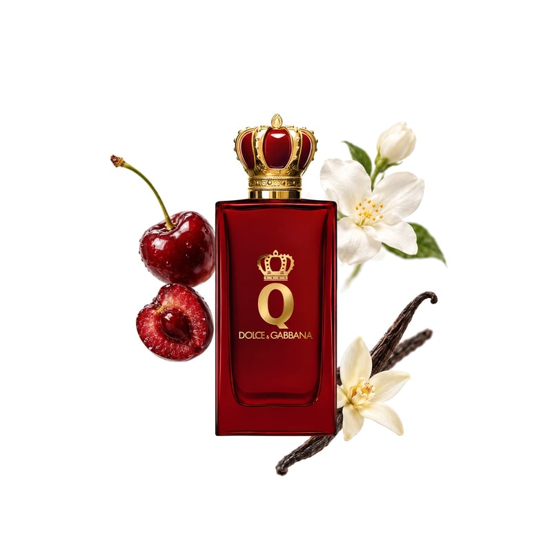 Q by Dolce & Gabbana Parfum marki Dolce&Gabbana, flakon i jego kluczowe nuty: Wiśnia, Jaśmin sambac i Wanilia