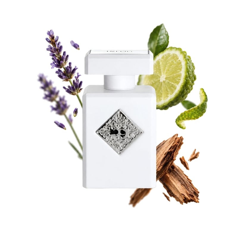 Rehab by Initio Parfums Prives, bottle pictured with its key notes: Lavender, Bergamot and Cedar