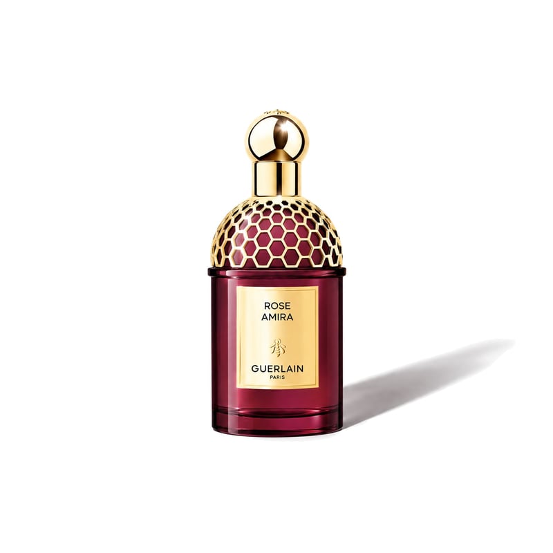 Rose Amira by Guerlain, bottle casting a soft shadow
