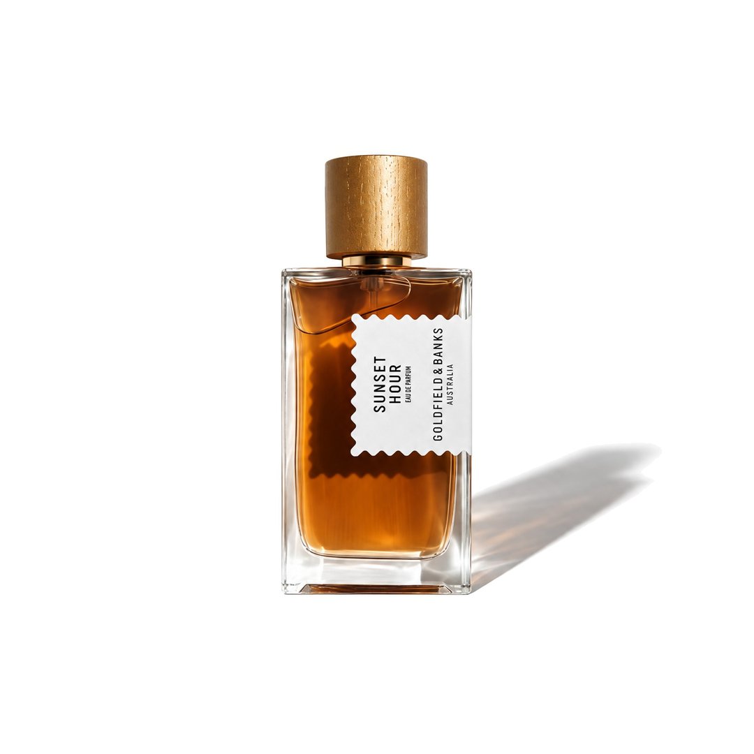 Sunset Hour Dark Peach by Goldfield & Banks, bottle casting a soft shadow, photo 1 of 6