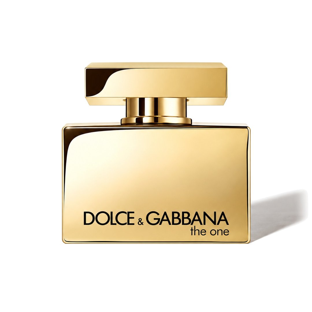 The One Gold Eau de Parfum Intense di Dolce&Gabbana, flacone che proietta un’ombra morbida, foto 1 di 6