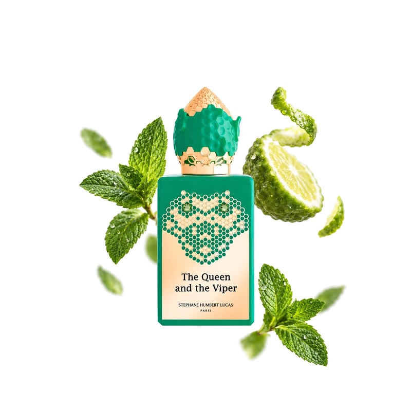 The Queen and the Viper by Stéphane Humbert Lucas 777, bottle pictured with its key notes: Spearmint, Bergamot and Mint