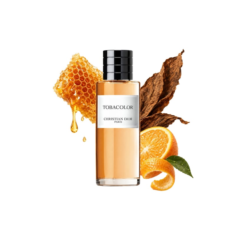 Tobacolor von Dior, Flakon mit seinen Hauptnoten: Honig, Tabak und Zitrusfrüchte