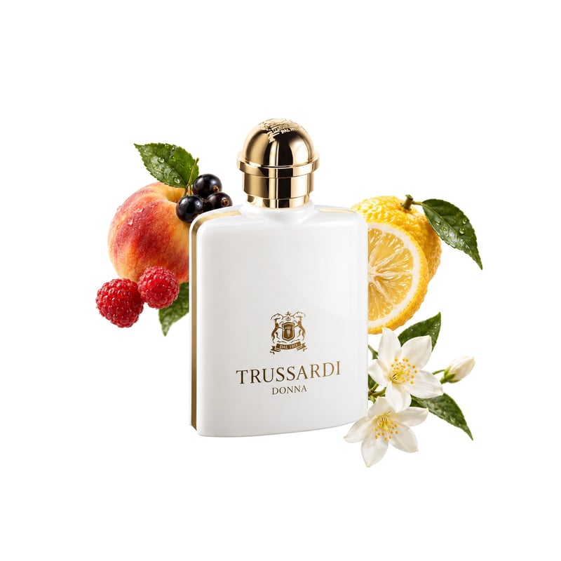 Trussardi Donna 1911 by Trussardi, bottle pictured with its key notes: Fruity Notes, Yuzu and Jasmine