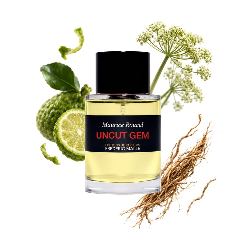 Frederic Malle Uncut Gem, flakon a jeho klíčové tóny: Bergamot, Andělika a Vetiver