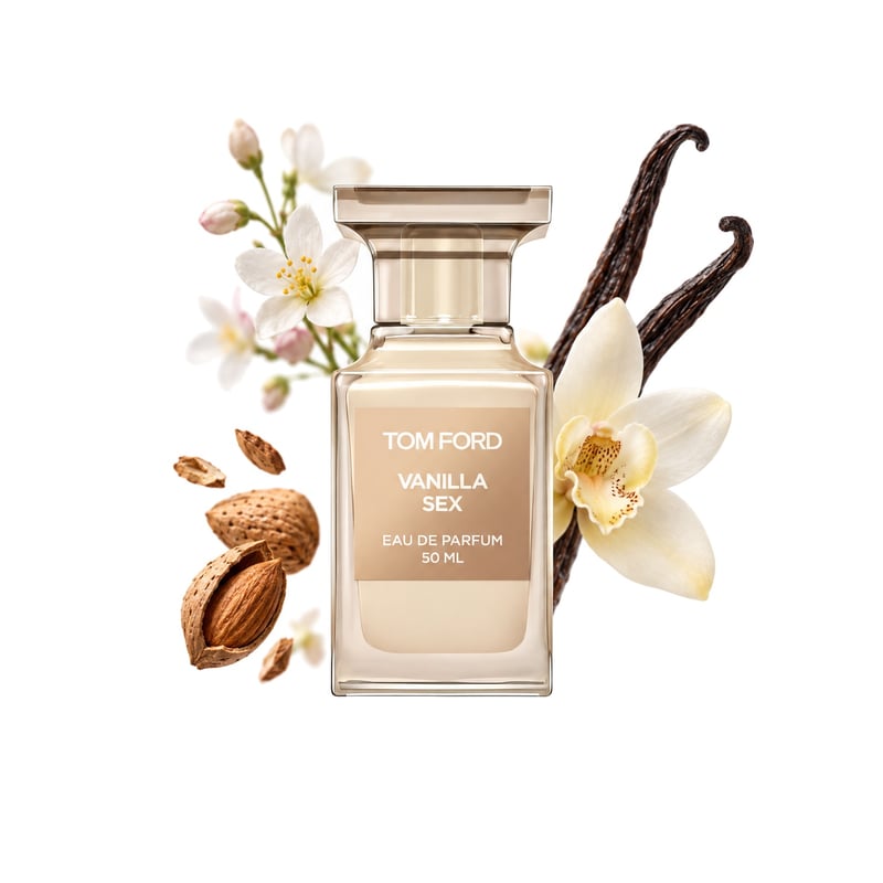 Vanilla Sex von Tom Ford, Flakon mit seinen Hauptnoten: Bittermandel, Vanille und Blumige Noten