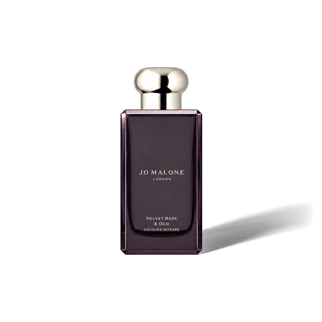 Velvet Rose Oud by Jo Malone London, bottle casting a soft shadow, photo 1 of 6