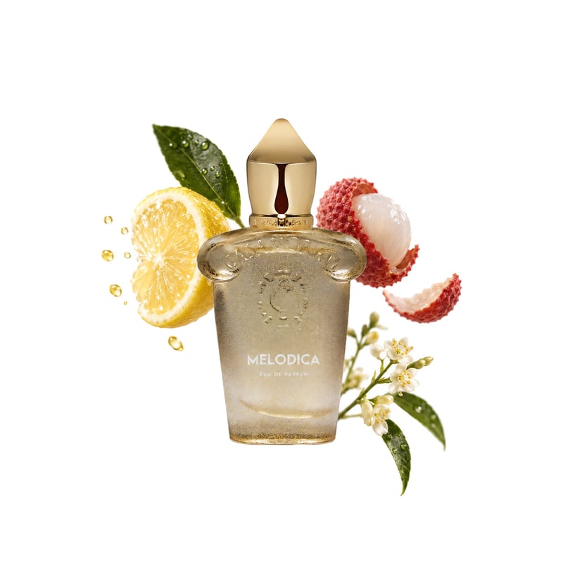Melodica di Xerjoff, flacone con le sue note principali: Limone italiano, Litchi e Mahonial
